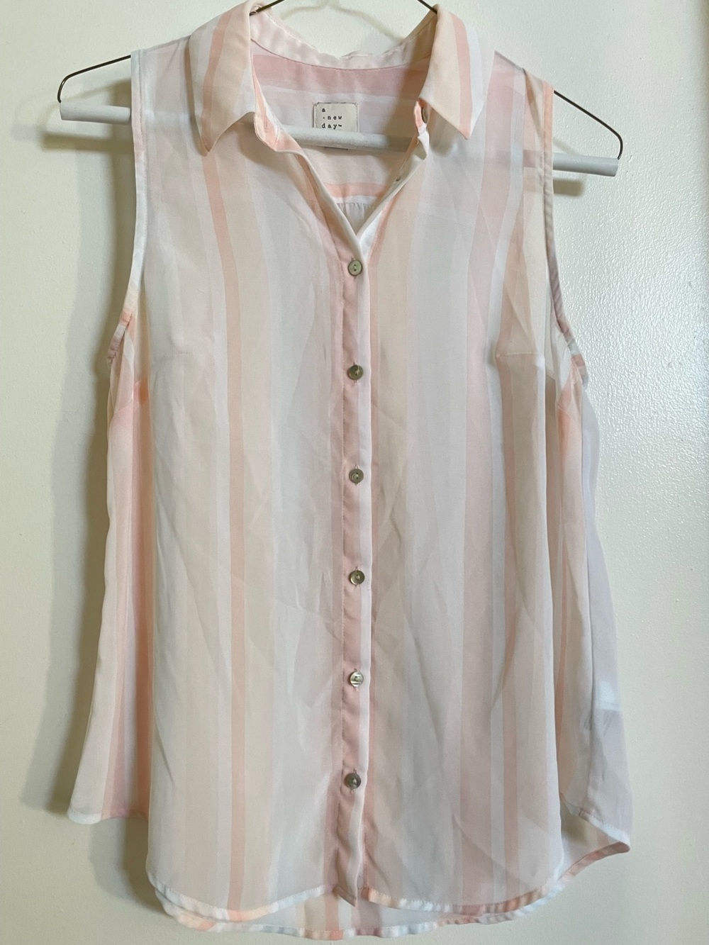 Peach striped sheer sleeveless shirt (small)